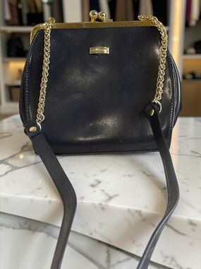 Liz Claiborne Black Leather Crossbody with Gold Chain Trim